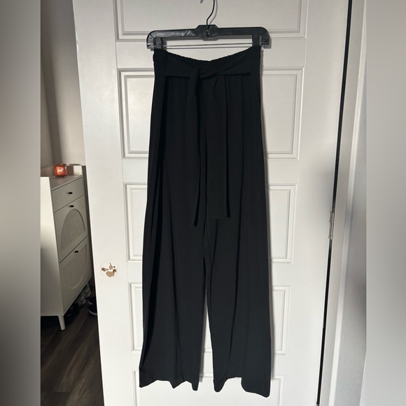 Zara Black High Rise Pull On Wide Leg Pants with Belt, XL - Picture 8 of 8